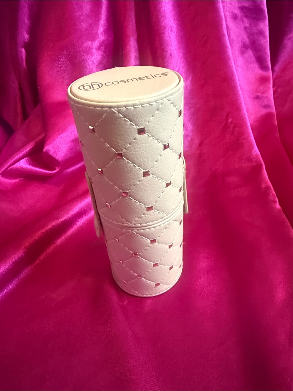 BH cosmetics Travel Brush Holder Case in cram/tan  Quilted Vegan Leather